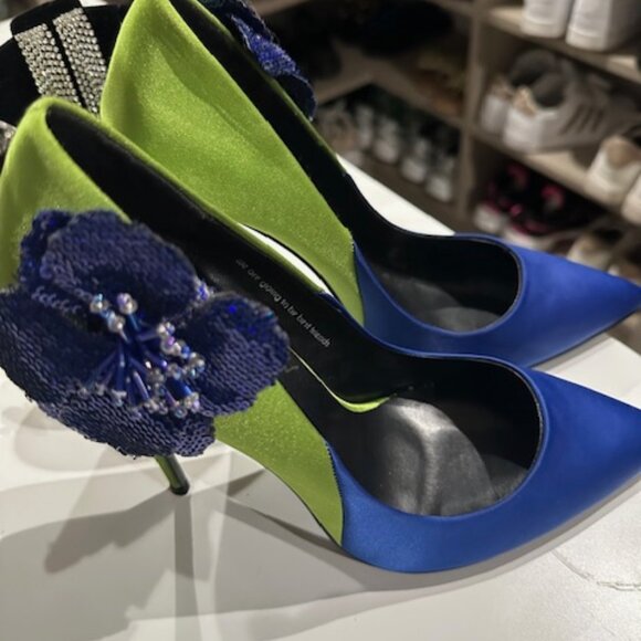 Green and Blue Stiletto Pumps in Silk Satin - Picture 5 of 6